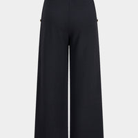 Solid Button High Waist Straight Leg Pants