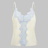 Satin Patchwork Lace Trim V-Neck Cami Top