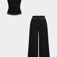 Solid U-Neck Tank Top And Wide Leg Pants Set