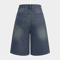 Denim Rhinestone Decor Wide Leg Shorts