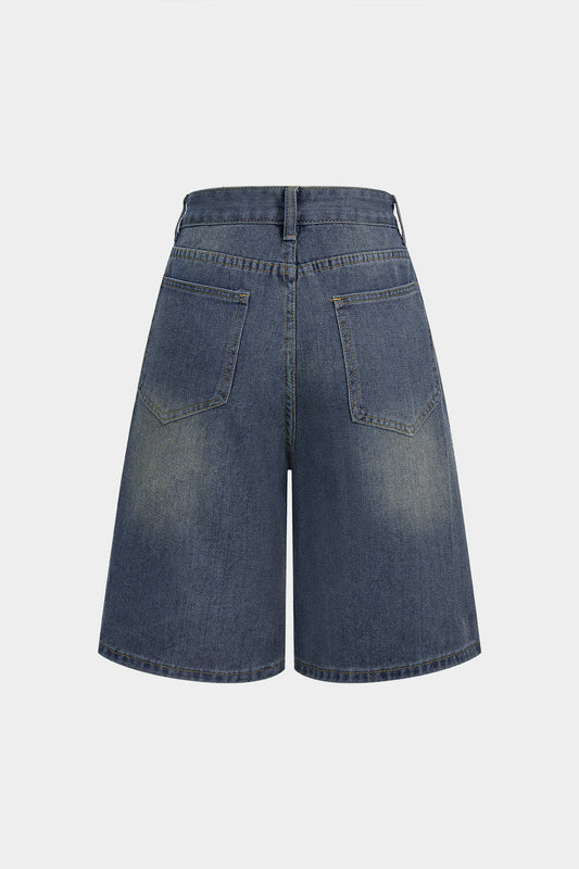 Denim Rhinestone Decor Wide Leg Shorts