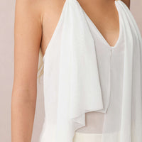 Mesh Halter V-Neck Asymmetrical Backless Ruched Cami Top