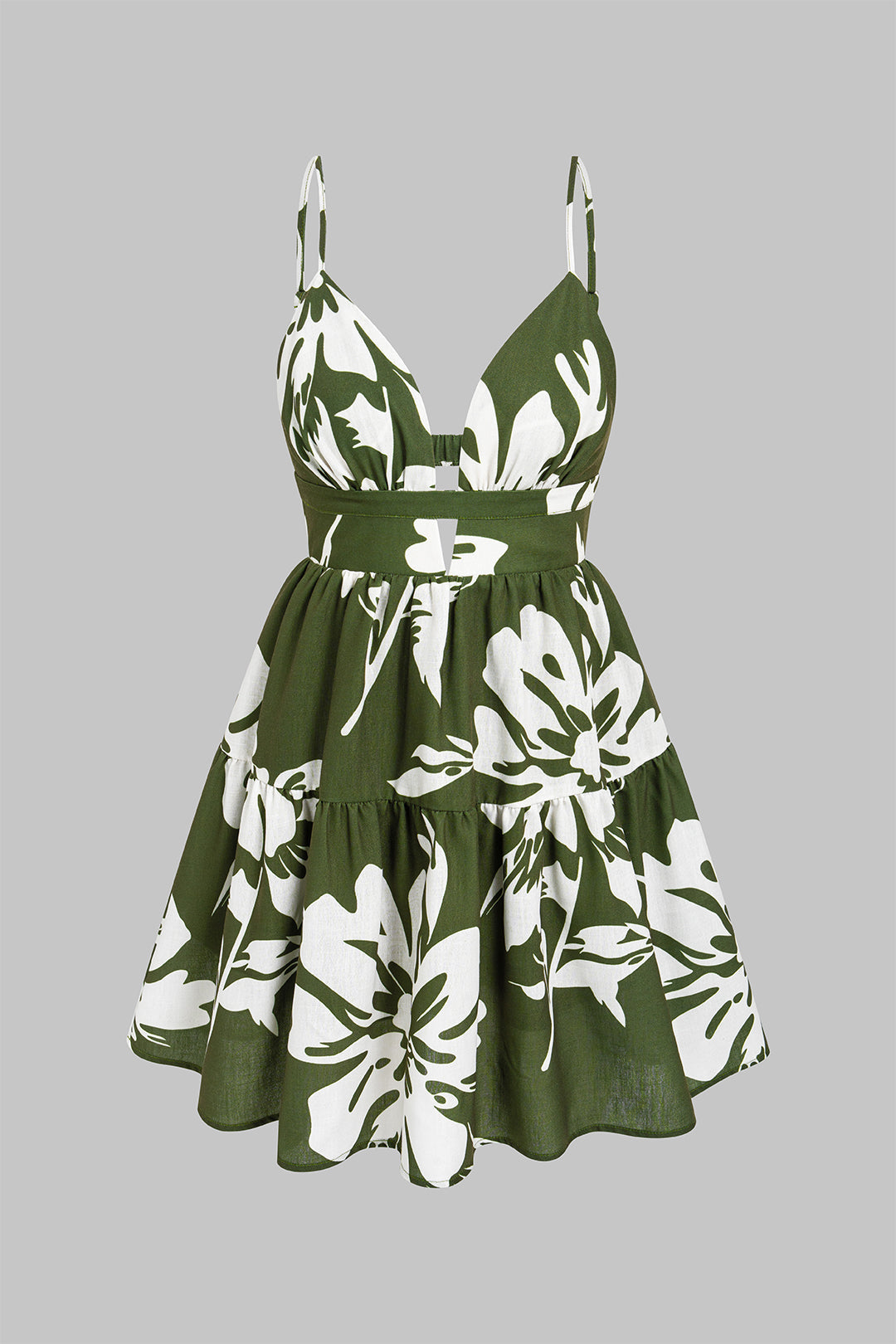 Leaves Print V-Neck Slip Sleeveless Mini Dress