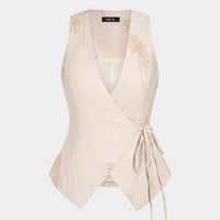 Embroidery Tie Front Tank Top