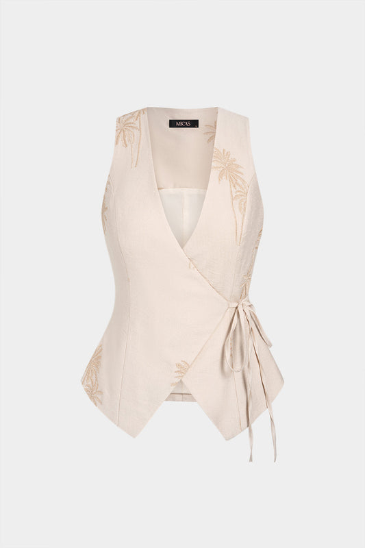 Embroidery Tie Front Tank Top