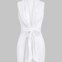 Tie Front V-Neck Cut Out Sleeveless Mini Dress