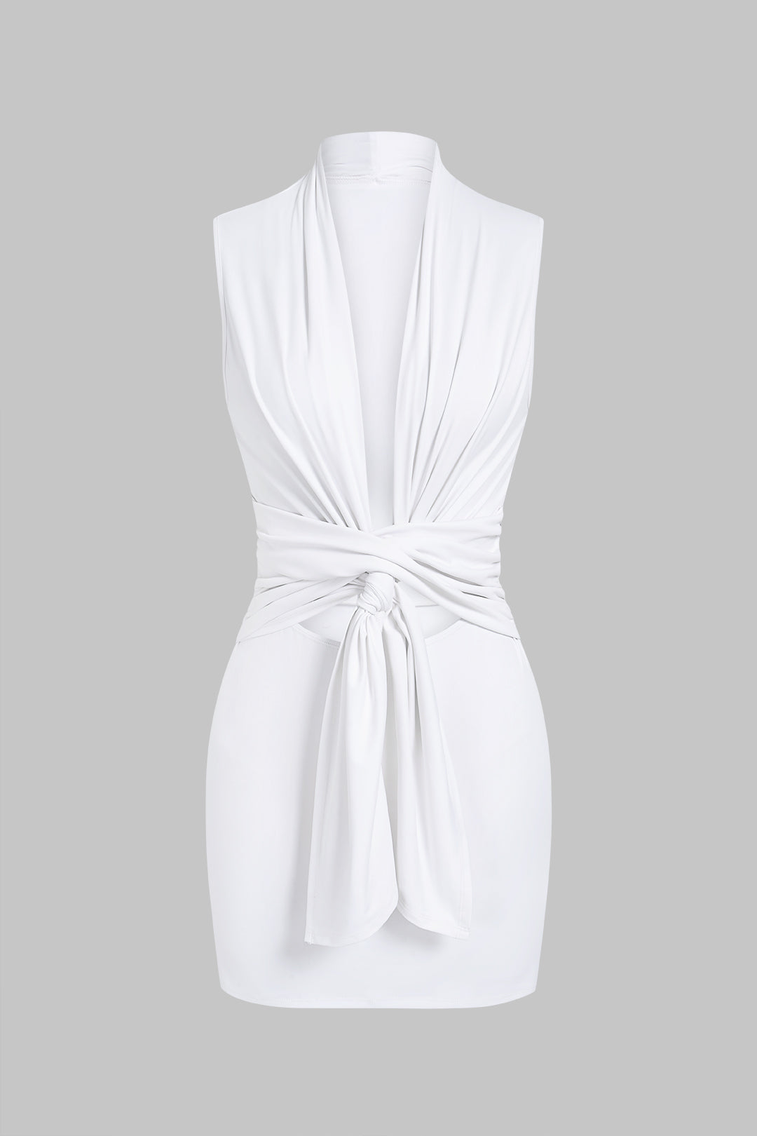 Tie Front V-Neck Cut Out Sleeveless Mini Dress