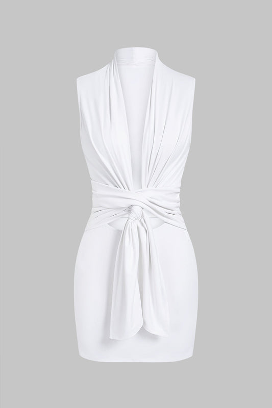 Tie Front V-Neck Cut Out Sleeveless Mini Dress