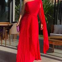 Elegant Flowing Pleated Off-the-Shoulder Maxi Dress