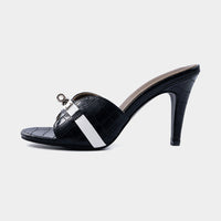 Crocodile Pattern Faux Leather Metallic Heels