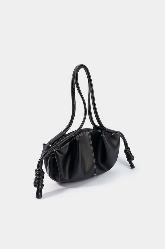 Faux Leather Ruched Shoulder Bag