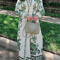 Unique Print Button Down Long Sleeve Shirt Maxi Dress