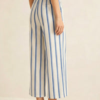 Stripes Print Linen Wide Leg Pants