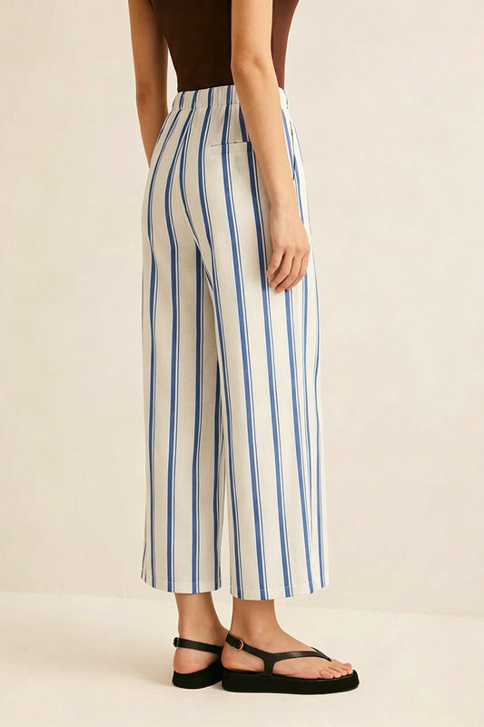 Stripes Print Linen Wide Leg Pants