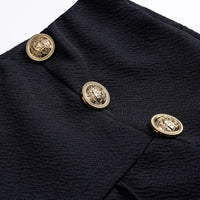 Solid Button High Waist Straight Leg Pants