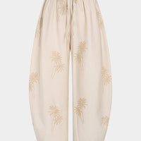 Embroidery Drawstring Wide Leg Pants
