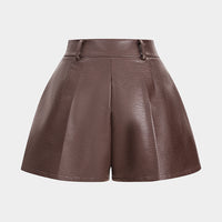 Basic Leopard Faux Leather Zippered Straight Short
