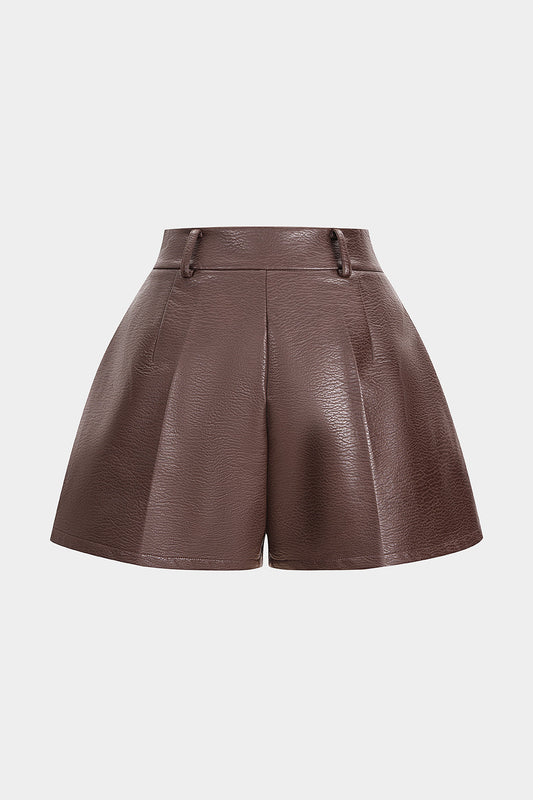 Basic Leopard Faux Leather Zippered Straight Short