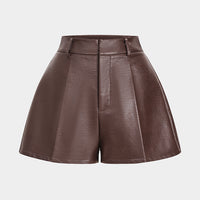 Basic Leopard Faux Leather Zippered Straight Short