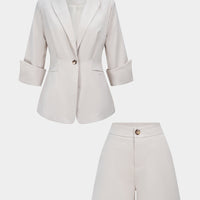 Lapel Button Long Sleeve Shirt And Shorts Set