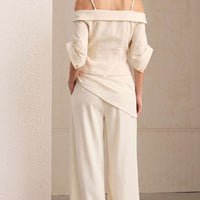 Striped Ruched Tie-Up Wide Leg Pants