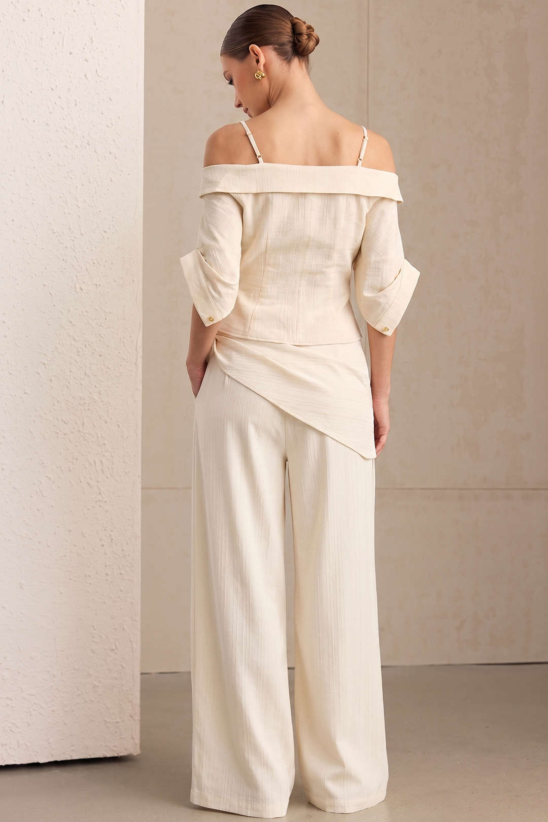 Striped Ruched Tie-Up Wide Leg Pants