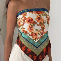 Artistic Floral Print Tie Back Tube Top