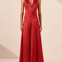 Elegant Deep V Neck Halter Maxi Dress