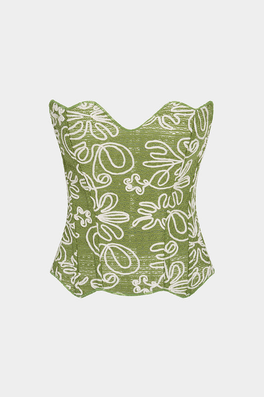 Flower Applique Corset Tie Back Tube Top