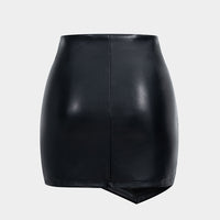 Faux Leather Ruched Asymmetrical Mini Skirt