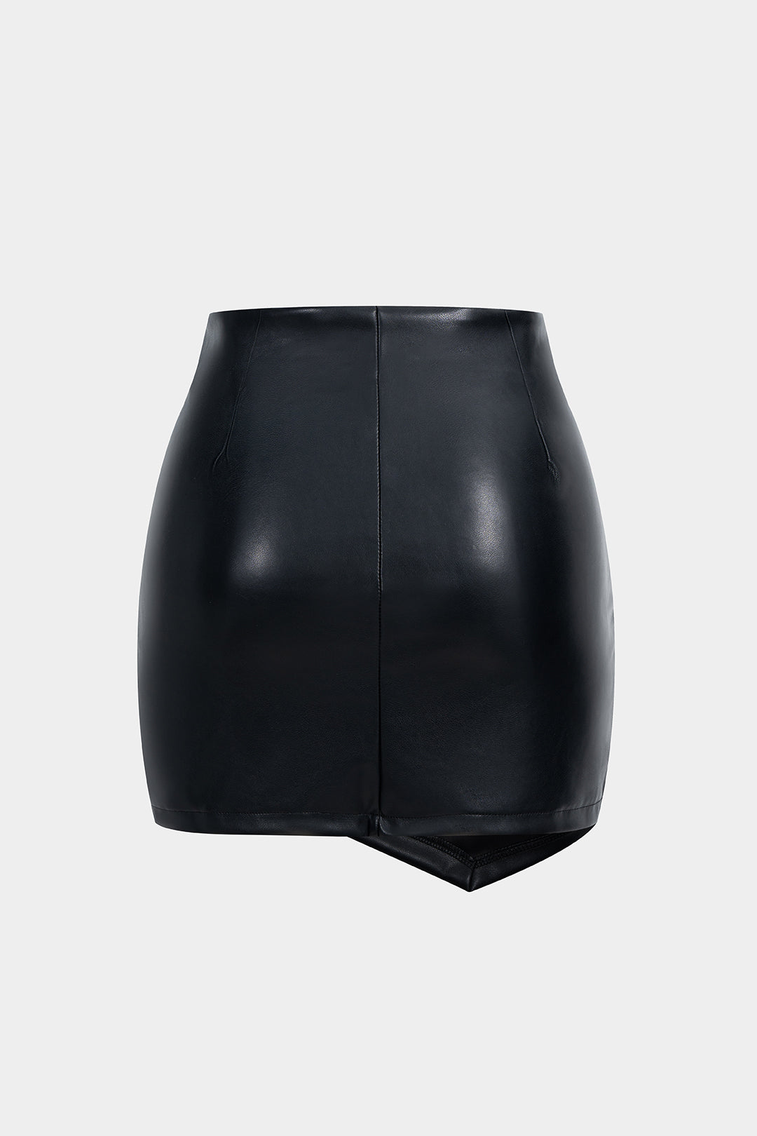 Faux Leather Ruched Asymmetrical Mini Skirt