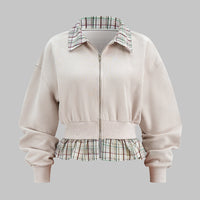 Plaid Print Zipper Patchwork Sweatshirt