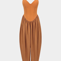 Solid Corset Ruched Slip Sleeveless Jumpsuit