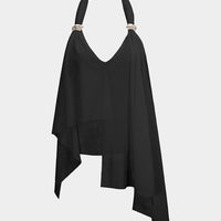 Mesh Halter V-Neck Asymmetrical Backless Ruched Cami Top