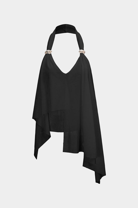 Mesh Halter V-Neck Asymmetrical Backless Ruched Cami Top