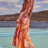 Sleeveless Sea Charm Pleated Stretch Chest Print Cami Dress