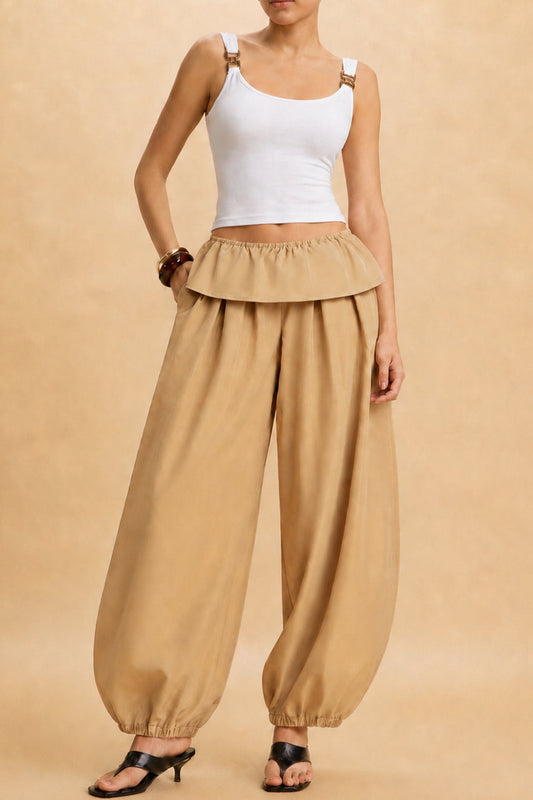 Solid Ruched Balloon Pants