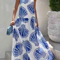 Holiday Casual Ocean Shell Print Sling Maxi Dress