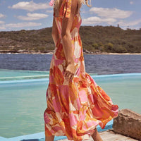 Sleeveless Sea Charm Pleated Stretch Chest Print Cami Dress