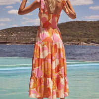 Sleeveless Sea Charm Pleated Stretch Chest Print Cami Dress