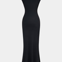 Mock Neck Cut Out High Slit Short Sleeve Maxi Dress