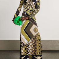 Retro Personality Abstract Print Long Sleeve Maxi Dress