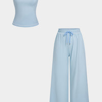 Solid U-Neck Tank Top And Wide Leg Pants Set