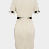 Knit Contrast Lapel Button Short Sleeve Dress