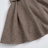 Houndstooth Print Patchwork Pleated High Waist Long-Sleeve Mini Dress