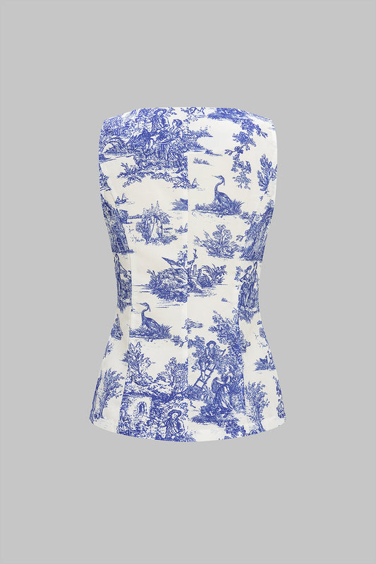 Floral Print Round Neck Tank Top