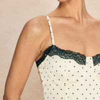 Polka Dots Print Satin Patchwork Lace Cami Top