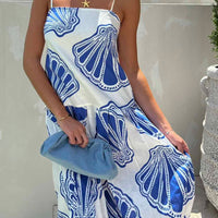 Holiday Casual Ocean Shell Print Sling Maxi Dress