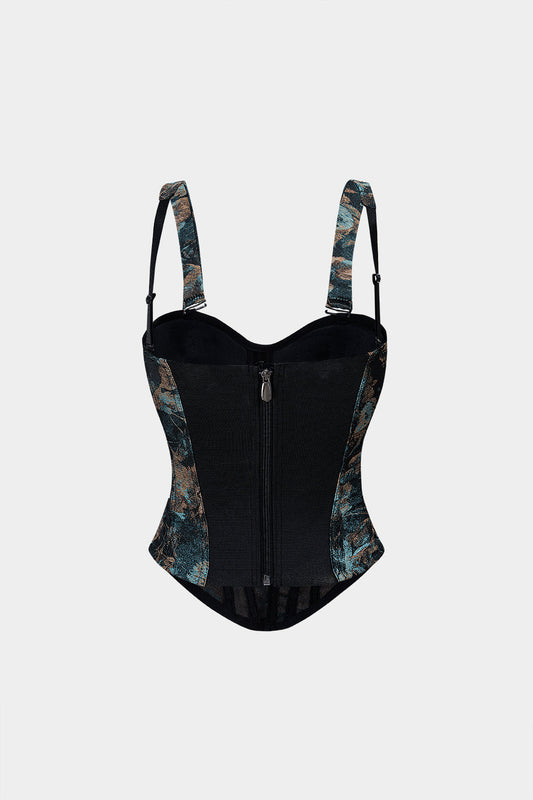 Floral Print Jacquard Slip Cami Top