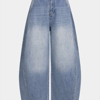 Denim Button Pocket Wide Leg Jeans